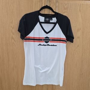 Harley-Davidson Black and White V-Neck Tee